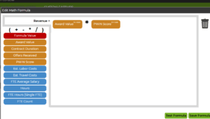 A screenshot of the PWin tool in the C2P app an opportunity management system