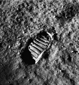 A space boot footprint on the moon
